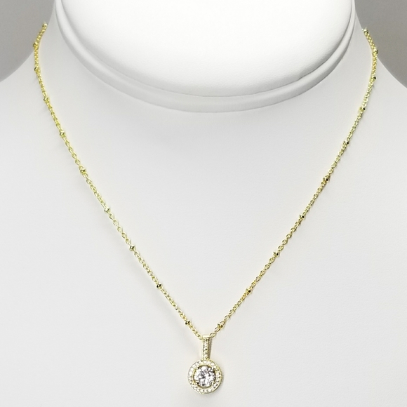 NEW Dainty Halo Diamond Micro Pave CZ Necklace - Picture 6 of 11